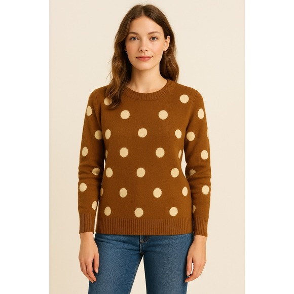 Wallace Sweater Women's XS Brown White Polka Dot Angora Blend Preppy Cottagecore - Picture 10 of 10